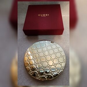 Gucci Gold Monogram Compact Makeup Mirror New In Box